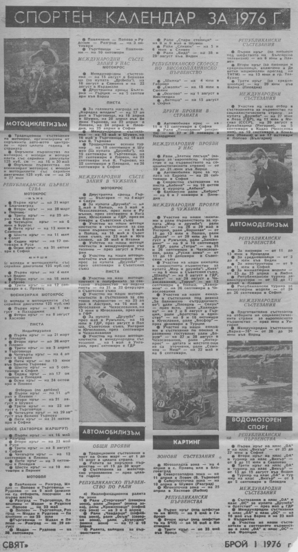 Спортен календар за 1976